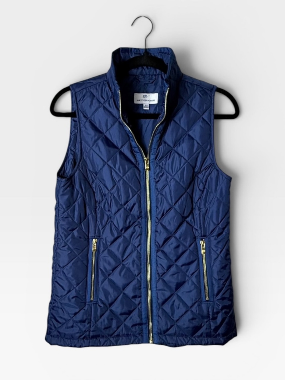 Southern Tide Parker Women's Quilted Mock Neck Full Zip Blue Puffer Vest XS (Q)‎